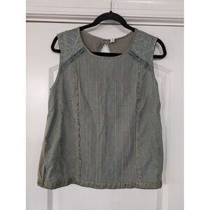 Anthropologie TINY Women's Olive Green Embroidered Sleeveless Tank Top Size S